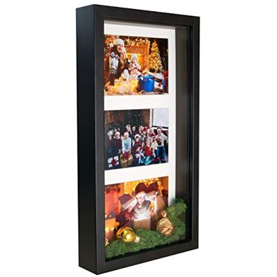 Cadre Photo Profond Noir 18 x 35 cm Box 3D avec Passe-Partout pour 3 Photos 10 x 15 cm Cadre Photo Profond Noir 18 x 35 cm Box 3D avec Passe-Partout pour 3 Photos 10 x 15 cm