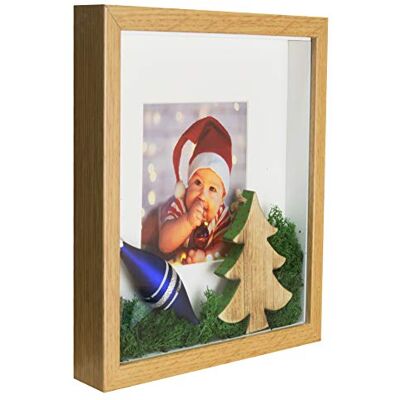 28 x 28 cm Box 3D Cadre Photo avec Passe-Partout 20 x 20 cm, Chêne 28 x 28 cm Box 3D Cadre Photo avec Passe-Partout 20 x 20 cm, Chêne