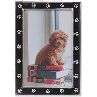 Lawrence Frames Cadre photo 10 x 15 cm en métal argenté et émail noir, motif empreintes de pattes Lawrence Frames Cadre photo 10 x 15 cm en métal argenté et émail noir, motif empreintes de pattes
