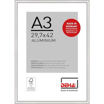 DEHA Design cadre photo, 29,7 x 42 cm (A3), aluminium, Argent brillant, cadre affichepour accrocherau format paysage et portrait, verre synthétique, Boston DEHA Design cadre photo, 29,7 x 42 cm (A3), aluminium, Argent brillant, cadre affichepour accrocherau format paysage et portrait, verre synthétique, Boston