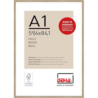 DEHA Design cadre photo, 59,4 x 84,1 cm (A1), bois, Chêne, cadre affichepour accrocherau format paysage et portrait, verre synthétique, Fontana DEHA Design cadre photo, 59,4 x 84,1 cm (A1), bois, Chêne, cadre affichepour accrocherau format paysage et portrait, verre synthétique, Fontana