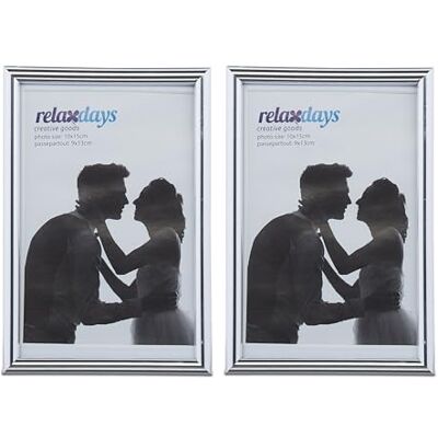 Relaxdays Lot de 2 cadres photo, 10 x 15 cm, avec passe-partout 9 x 13 cm, vitre en verre, à poser et à suspendre, argent Relaxdays Lot de 2 cadres photo, 10 x 15 cm, avec passe-partout 9 x 13 cm, vitre en verre, à poser et à suspendre, argent