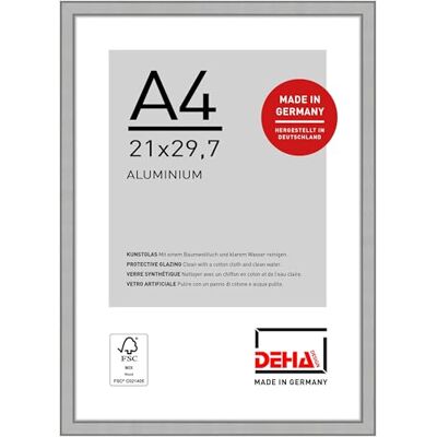 DEHA Design cadre photo, 21 x 29,7 cm (A4), aluminium, Argent mat, cadre documentpour accrocherau format paysage et portrait, verre synthétique, Boston DEHA Design cadre photo, 21 x 29,7 cm (A4), aluminium, Argent mat, cadre documentpour accrocherau format paysage et portrait, verre synthétique, Boston