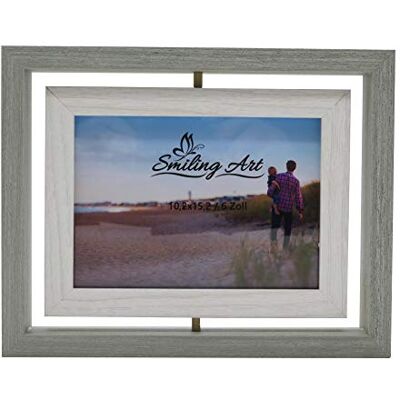ART Cadre photo double pivotant pour deux photos 10 x 15 En bois MDF avec verre Pivotant à 360° pour format portrait et paysage Idée cadeau créative (Gris & Blanc, Pivotant, 10x15 cm) ART Cadre photo double pivotant pour deux photos 10 x 15 En bois MDF avec verre Pivotant à 360° pour format portrait et paysage Idée cadeau créative (Gris & Blanc, Pivotant, 10x15 cm)