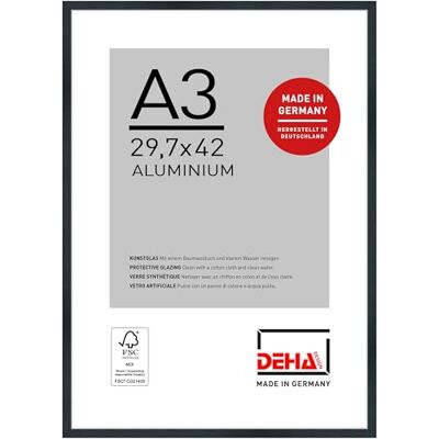 DEHA Design cadre photo, 29,7 x 42 cm (A3), aluminium, Noir mat, cadre affichepour accrocherau format paysage et portrait, verre synthétique, Tribeca DEHA Design cadre photo, 29,7 x 42 cm (A3), aluminium, Noir mat, cadre affichepour accrocherau format paysage et portrait, verre synthétique, Tribeca
