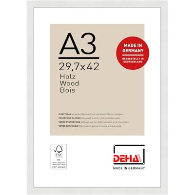 DEHA Design cadre photo, 29,7 x 42 cm (A3), bois, Blanc, cadre affichepour accrocherau format paysage et portrait, verre synthétique, Fontana DEHA Design cadre photo, 29,7 x 42 cm (A3), bois, Blanc, cadre affichepour accrocherau format paysage et portrait, verre synthétique, Fontana