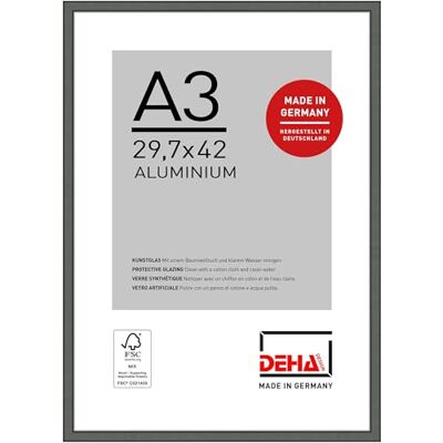 DEHA Design cadre photo, 29,7 x 42 cm (A3), aluminium, Gris mat, cadre affichepour accrocherau format paysage et portrait, verre synthétique, Boston DEHA Design cadre photo, 29,7 x 42 cm (A3), aluminium, Gris mat, cadre affichepour accrocherau format paysage et portrait, verre synthétique, Boston