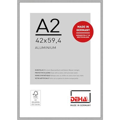 DEHA Design cadre photo, 42 x 59,4 cm (A2), aluminium, Argent mat, cadre affichepour accrocherau format paysage et portrait, verre synthétique, Boston DEHA Design cadre photo, 42 x 59,4 cm (A2), aluminium, Argent mat, cadre affichepour accrocherau format paysage et portrait, verre synthétique, Boston