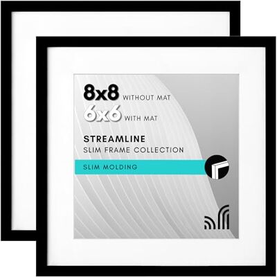 Americanflat Streamline Collection Lot de 2 cadres photo de 20 x 20 cm avec verre incassable, utilisable comme cadre de 15 x 15 cm avec passe-partout ou photo de 20 x 20 cm sans passe-partout, noir Americanflat Streamline Collection Lot de 2 cadres photo de 20 x 20 cm avec verre incassable, utilisable comme cadre de 15 x 15 cm avec passe-partout ou photo de 20 x 20 cm sans passe-partout, noir