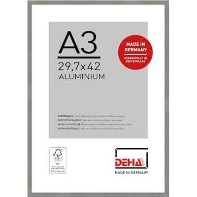 DEHA Design cadre photo, 29,7 x 42 cm (A3), aluminium, Gris mat, cadre affichepour accrocherau format paysage et portrait, verre synthétique, Tribeca DEHA Design cadre photo, 29,7 x 42 cm (A3), aluminium, Gris mat, cadre affichepour accrocherau format paysage et portrait, verre synthétique, Tribeca