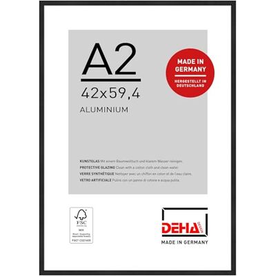 DEHA Design cadre photo, 42 x 59,4 cm (A2), aluminium, Noir mat, cadre affichepour accrocherau format paysage et portrait, verre synthétique, Boston DEHA Design cadre photo, 42 x 59,4 cm (A2), aluminium, Noir mat, cadre affichepour accrocherau format paysage et portrait, verre synthétique, Boston