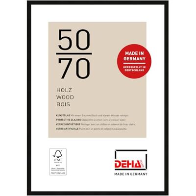 DEHA Design cadre photo, 50 x 70 cm, bois, Noir, cadre affichepour accrocherau format paysage et portrait, verre synthétique, Fontana DEHA Design cadre photo, 50 x 70 cm, bois, Noir, cadre affichepour accrocherau format paysage et portrait, verre synthétique, Fontana