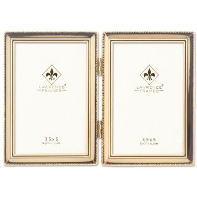 Lawrence Frames Cadre avec bordure de perles, format double, 8,8 x 12,7 cm, doré Lawrence Frames Cadre avec bordure de perles, format double, 8,8 x 12,7 cm, doré