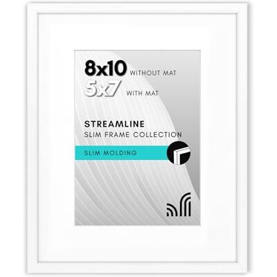 Americanflat Cadre photo fin blanc de 20,3 x 25,4 cm avec passe-partout et 20,3 x 25,4 cm sans passe-partout Formats horizontaux et verticaux pour mur et table Americanflat Cadre photo fin blanc de 20,3 x 25,4 cm avec passe-partout et 20,3 x 25,4 cm sans passe-partout Formats horizontaux et verticaux pour mur et table