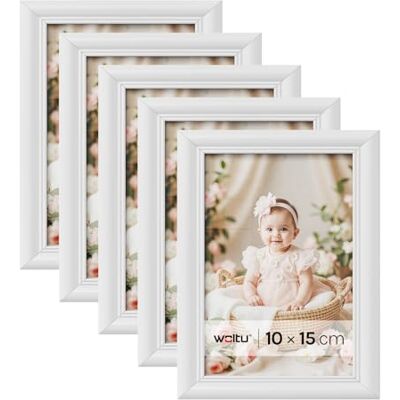 WOLTU Lot de 5 cadres photo 10 x 15 cm en bois avec passe-partout, à suspendre ou à poser verticalement ou horizontalement, pour collage, décoration murale, blancs WOLTU Lot de 5 cadres photo 10 x 15 cm en bois avec passe-partout, à suspendre ou à poser verticalement ou horizontalement, pour collage, décoration murale, blancs