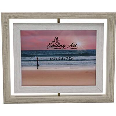 ART Cadre photo pivotant, cadre double pour 2 photos en bois MDF avec verre en format paysage et portrait à poser (Verre, Blanc, 13 x 18 cm) ART Cadre photo pivotant, cadre double pour 2 photos en bois MDF avec verre en format paysage et portrait à poser (Verre, Blanc, 13 x 18 cm)