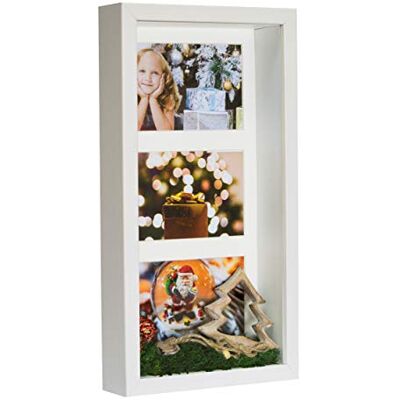 Cadre Photo Profond Blanc 18 x 35 cm Box 3D avec Passe-Partout pour 3 Photos 10 x 15 cm Cadre Photo Profond Blanc 18 x 35 cm Box 3D avec Passe-Partout pour 3 Photos 10 x 15 cm