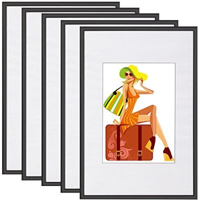 WOLTU Lot de 5 cadres photo 28 x 35 cm en plastique avec passe-partout, Cadre pour poster, à suspendre ou à poser verticalement ou horizontalement, décoration murale, Noir WOLTU Lot de 5 cadres photo 28 x 35 cm en plastique avec passe-partout, Cadre pour poster, à suspendre ou à poser verticalement ou horizontalement, décoration murale, Noir