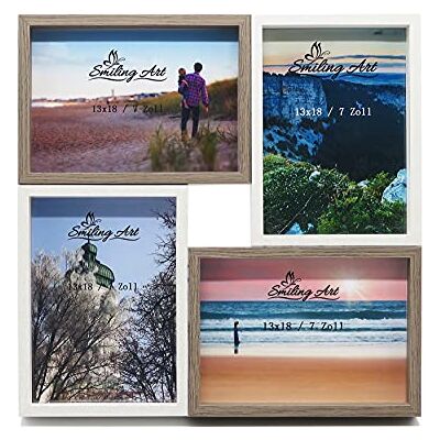 ART Cadre photo, collage, pour plusieurs photos, en bois MDF avec verre, blanc et marron foncé, 4 x 13 x 18 cm ART Cadre photo, collage, pour plusieurs photos, en bois MDF avec verre, blanc et marron foncé, 4 x 13 x 18 cm