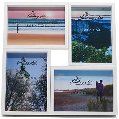 ART Cadre photo collage pour plusieurs photos, collage photo en bois MDF avec verre (Blanc, 4 x 13 x 18 cm) ART Cadre photo collage pour plusieurs photos, collage photo en bois MDF avec verre (Blanc, 4 x 13 x 18 cm)