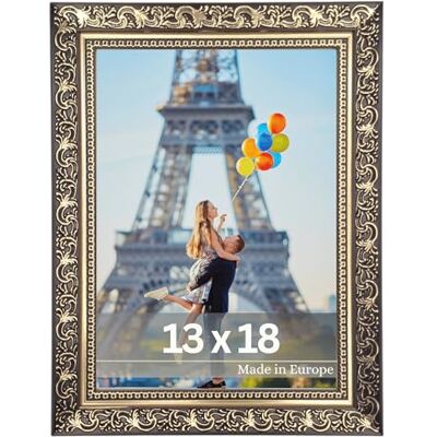 Victor Vinci Cadre photo Vinci 13 x 18 cm Noir doré Style vintage baroque Baguette décorée 22 x 20 mm Verre acrylique incassable Dos en MDF Pour format portrait et paysage Fabriqué en Victor Vinci Cadre photo Vinci 13 x 18 cm Noir doré Style vintage baroque Baguette décorée 22 x 20 mm Verre acrylique incassable Dos en MDF Pour format portrait et paysage Fabriqué en