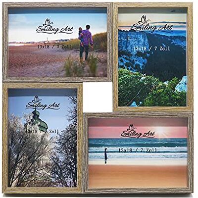 ART Cadre photo, collage, pour plusieurs photos, en bois MDF avec verre, marron et marron foncé, 4 x 13 x 18 cm ART Cadre photo, collage, pour plusieurs photos, en bois MDF avec verre, marron et marron foncé, 4 x 13 x 18 cm