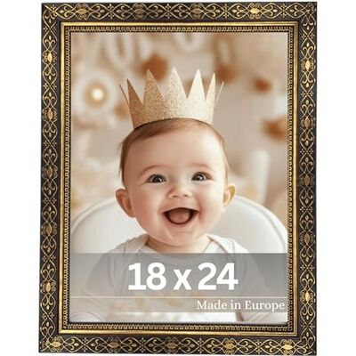 Victor Vermeer cadre photo vintage noir doré 18 x 24 cm – Cadre baroque avec verre acrylique – Paroi arrière stable en MDF Victor Vermeer cadre photo vintage noir doré 18 x 24 cm – Cadre baroque avec verre acrylique – Paroi arrière stable en MDF