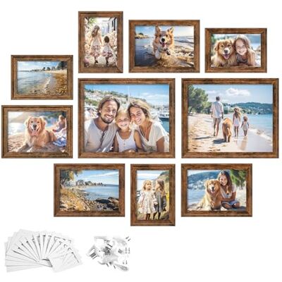 SONGMICS Lot de 10 cadres photo avec 16 passe-partout, 2 cadres de 20 x 25 cm, quatre cadres de 12 x 17 cm, 4 cadres de 10 x 15 cm, à suspendre ou à poser sur une table, MDF et verre, 12 clous sans SONGMICS Lot de 10 cadres photo avec 16 passe-partout, 2 cadres de 20 x 25 cm, quatre cadres de 12 x 17 cm, 4 cadres de 10 x 15 cm, à suspendre ou à poser sur une table, MDF et verre, 12 clous sans