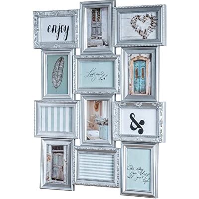 levandeo Antk Cadre photo pour 12 photos, 10 x 15 cm, argenté, style baroque, décoration murale industrielle levandeo Antk Cadre photo pour 12 photos, 10 x 15 cm, argenté, style baroque, décoration murale industrielle