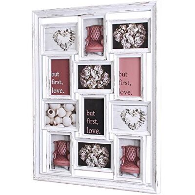 levandeo Cadre photo collage 52 x 67 cm pour 12 photos 10 x 15 cm, style shabby chic vintage, en verre, blanc levandeo Cadre photo collage 52 x 67 cm pour 12 photos 10 x 15 cm, style shabby chic vintage, en verre, blanc