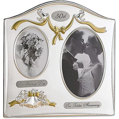 Lawrence Frames Cadre photo plaqué argent satiné et laiton 2 ouvertures – Design 50e anniversaire, 10,2 x 17,8 cm Lawrence Frames Cadre photo plaqué argent satiné et laiton 2 ouvertures – Design 50e anniversaire, 10,2 x 17,8 cm