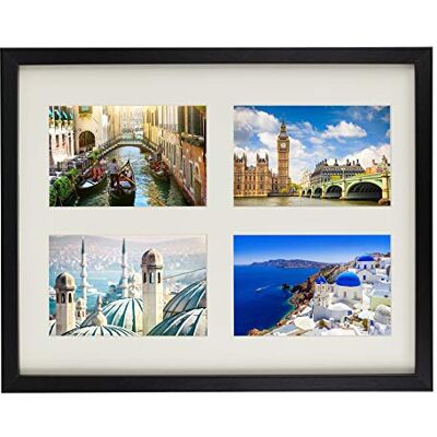 Cadre photo multiple 28 x 35 cm avec passe-partout et 4 découpes pour photos 10 x 15 cm Noir Cadre photo multiple 28 x 35 cm avec passe-partout et 4 découpes pour photos 10 x 15 cm Noir