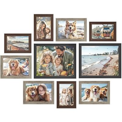 SONGMICS lot de 10 cadres photo, 16 passe-partout, deux 20 x 25 cm, quatre 13 x 18 cm, quatre 10 x 15 cm, à suspendre, à poser, en verre, 12 crochets muraux non marquants RPF049K04 SONGMICS lot de 10 cadres photo, 16 passe-partout, deux 20 x 25 cm, quatre 13 x 18 cm, quatre 10 x 15 cm, à suspendre, à poser, en verre, 12 crochets muraux non marquants RPF049K04