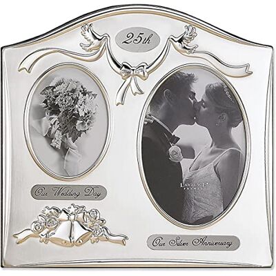 Lawrence Frames Cadre photo plaqué argent satiné et laiton 2 ouvertures Motif 25e anniversaire 10 x 15 cm Lawrence Frames Cadre photo plaqué argent satiné et laiton 2 ouvertures Motif 25e anniversaire 10 x 15 cm