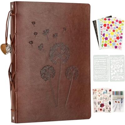 YILEEY Album photo à personnaliser soi-même En cuir Pages noires Rechargeable 28 x 21 cm Cadeau DIY avec stylos, pochoirs, coins photo, pissenlit, réutilisable YILEEY Album photo à personnaliser soi-même En cuir Pages noires Rechargeable 28 x 21 cm Cadeau DIY avec stylos, pochoirs, coins photo, pissenlit, réutilisable