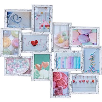 levandeo Cadre photo, 58 x 55 cm, pour 12 photos, 10 x 15 cm, style shabby chic, vintage, en bois MDF, décoration murale, collage levandeo Cadre photo, 58 x 55 cm, pour 12 photos, 10 x 15 cm, style shabby chic, vintage, en bois MDF, décoration murale, collage