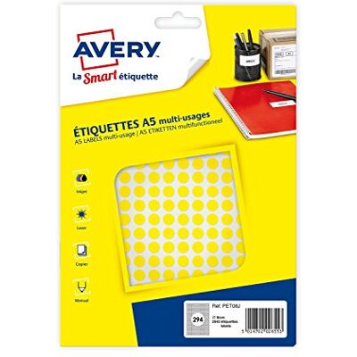 Avery Boite de 2940 Etiquettes multi usages 8 mm Jaune Avery Boite de 2940 Etiquettes multi usages 8 mm Jaune