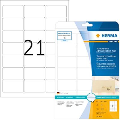 HERMA Special A4 63.5x38.1mm Transparent Matt Adresse Etiquette (Lot de 525) HERMA Special A4 63.5x38.1mm Transparent Matt Adresse Etiquette (Lot de 525)