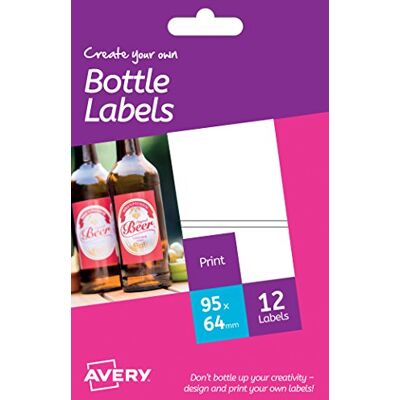 Avery UK HBL02 Lot de 12 étiquettes imprimables brillantes pour bouteilles Blanc 95 x 64 mm Format A6 Avery UK HBL02 Lot de 12 étiquettes imprimables brillantes pour bouteilles Blanc 95 x 64 mm Format A6