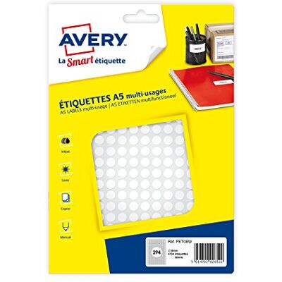 Avery Boite de 4704 Etiquettes multi usages 8 mm Blanc Avery Boite de 4704 Etiquettes multi usages 8 mm Blanc
