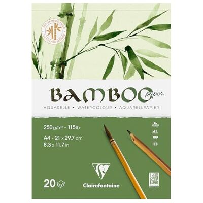 Clairefontaine 975919C Bloc Encollé 1 Côté Bamboo 20 Feuilles Papier 100% Bambou Aquarelle Blanc Naturel 100% végan Grain Finement Marqué Qualité Professionnelle A4 21x29,7 cm 250g Clairefontaine 975919C Bloc Encollé 1 Côté Bamboo 20 Feuilles Papier 100% Bambou Aquarelle Blanc Naturel 100% végan Grain Finement Marqué Qualité Professionnelle A4 21x29,7 cm 250g