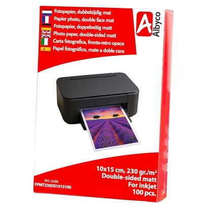 Albyco Papier Photo Jet d'Encre 10x15 cm Mat 230 gr/m², recto verso, Conditionné par 100 feuilles Albyco Papier Photo Jet d'Encre 10x15 cm Mat 230 gr/m², recto verso, Conditionné par 100 feuilles