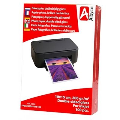 Albyco 100 feuilles Papier Photo Jet d'Encre 10x15 cm BRILLANT, recto verso Albyco 100 feuilles Papier Photo Jet d'Encre 10x15 cm BRILLANT, recto verso