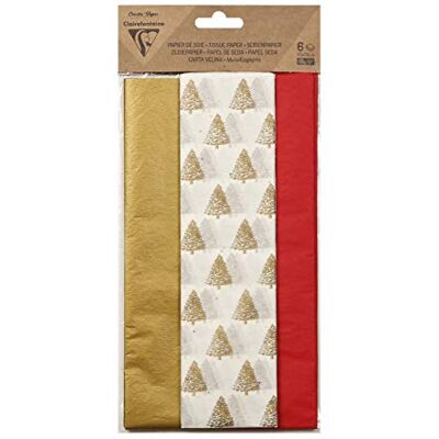 Clairefontaine 95540C Paquet de 6 feuilles de Papier de Soie Imprimée Format 50x75 cm 2 Feuilles Motif Sapins + 2 Feuilles Rouge + 2 Feuilles Or Assortiment Noël Clairefontaine 95540C Paquet de 6 feuilles de Papier de Soie Imprimée Format 50x75 cm 2 Feuilles Motif Sapins + 2 Feuilles Rouge + 2 Feuilles Or Assortiment Noël
