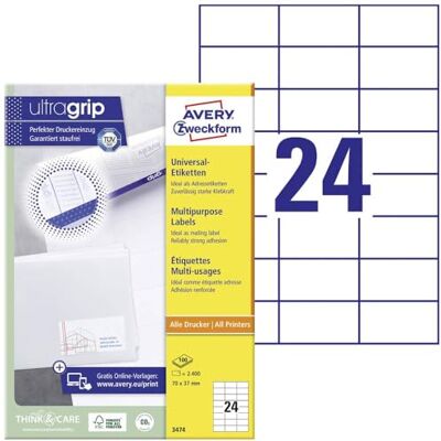 Avery Zweckform étiquettes 70 x 37 mm, sans cadre Avery Zweckform étiquettes 70 x 37 mm, sans cadre