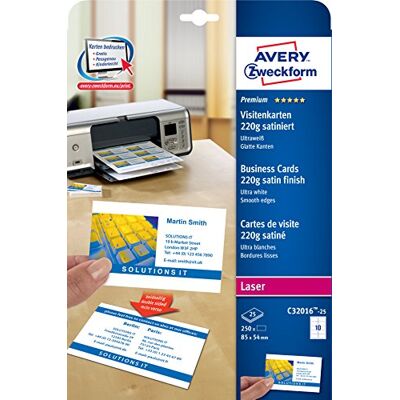 Avery Quick&Clean Lot de 25 cartes de visite Blanc 220 g/m² 250 Avery Quick&Clean Lot de 25 cartes de visite Blanc 220 g/m² 250