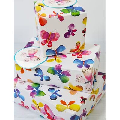 Abacus Papier cadeau 12366A Papillons avec 2 feuilles et 2 étiquettes, sans plastique et entièrement recyclable, multicolore Abacus Papier cadeau 12366A Papillons avec 2 feuilles et 2 étiquettes, sans plastique et entièrement recyclable, multicolore