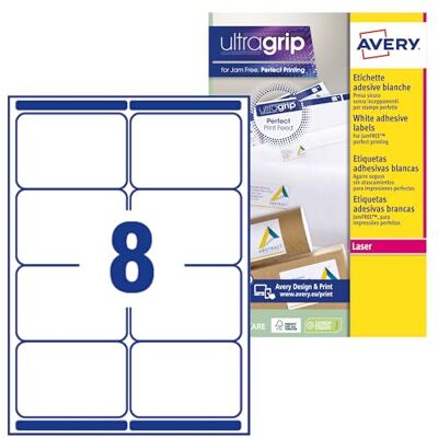 Avery L7165-100 Étiquettes d'adresses par colis, 8 étiquettes par feuille, 100 feuilles, 99.1 x 67.7, blanc Avery L7165-100 Étiquettes d'adresses par colis, 8 étiquettes par feuille, 100 feuilles, 99.1 x 67.7, blanc