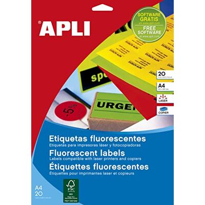 APLI 015074 Lot de 1300 Etiquettes laser/copieur 38,1 x 21,2 mm Jaune Fluo APLI 015074 Lot de 1300 Etiquettes laser/copieur 38,1 x 21,2 mm Jaune Fluo