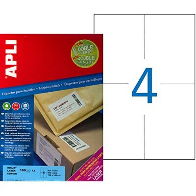 APLI 011785 400 Étiquettes Adhésif Extra-Fort, 105mm X 148mm, Blanc APLI 011785 400 Étiquettes Adhésif Extra-Fort, 105mm X 148mm, Blanc